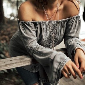 Elegant Gray Off-Shoulder Blouse